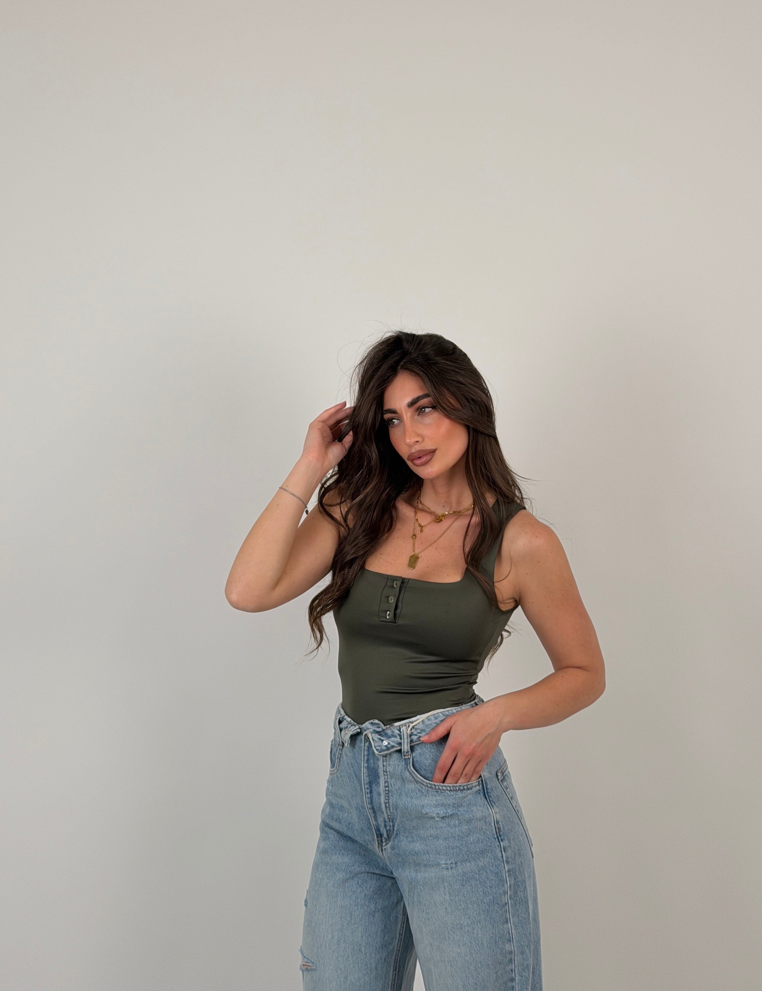 Body scollo quadrato con bottoncini