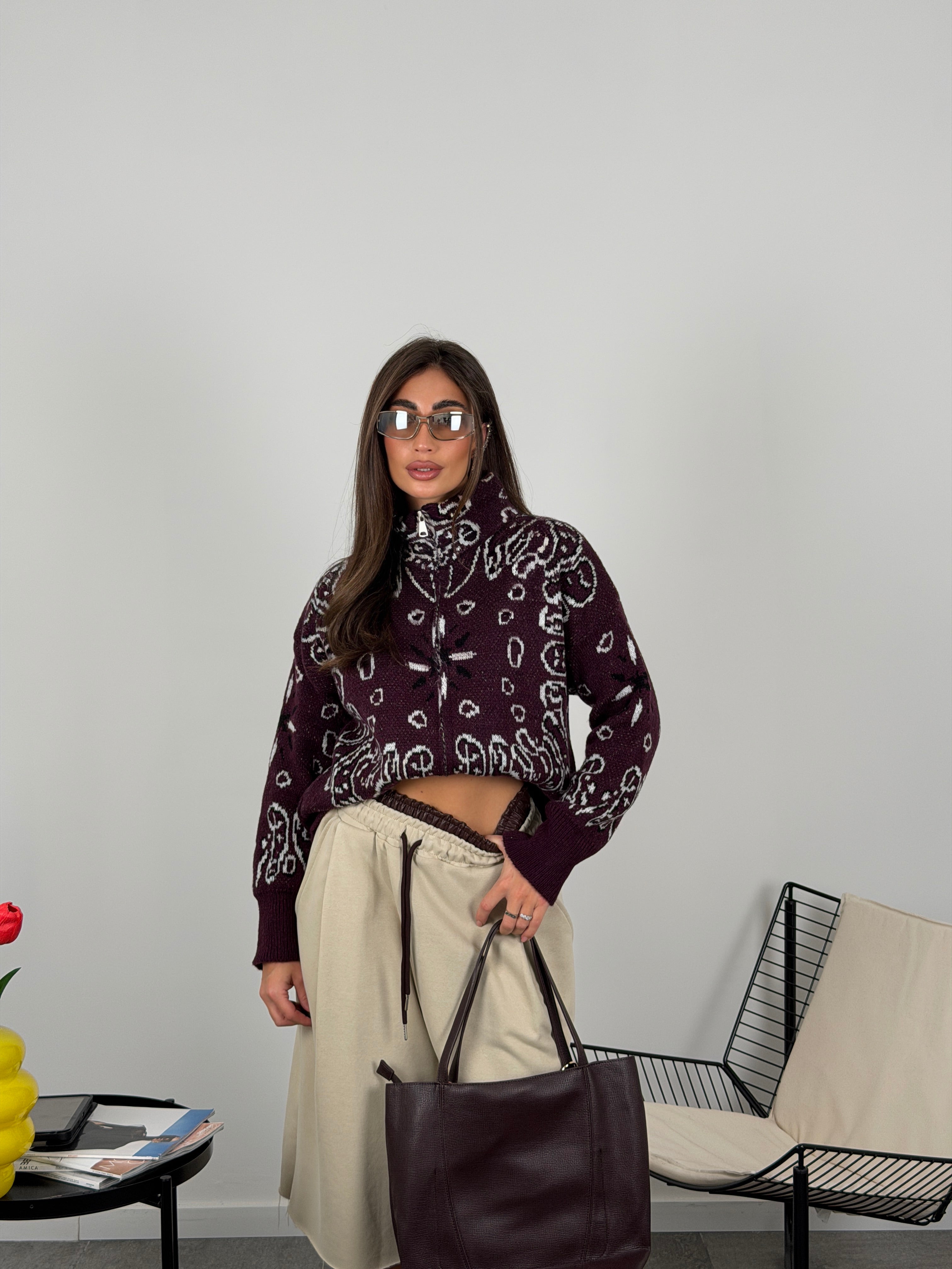 Maglione bandana con zip