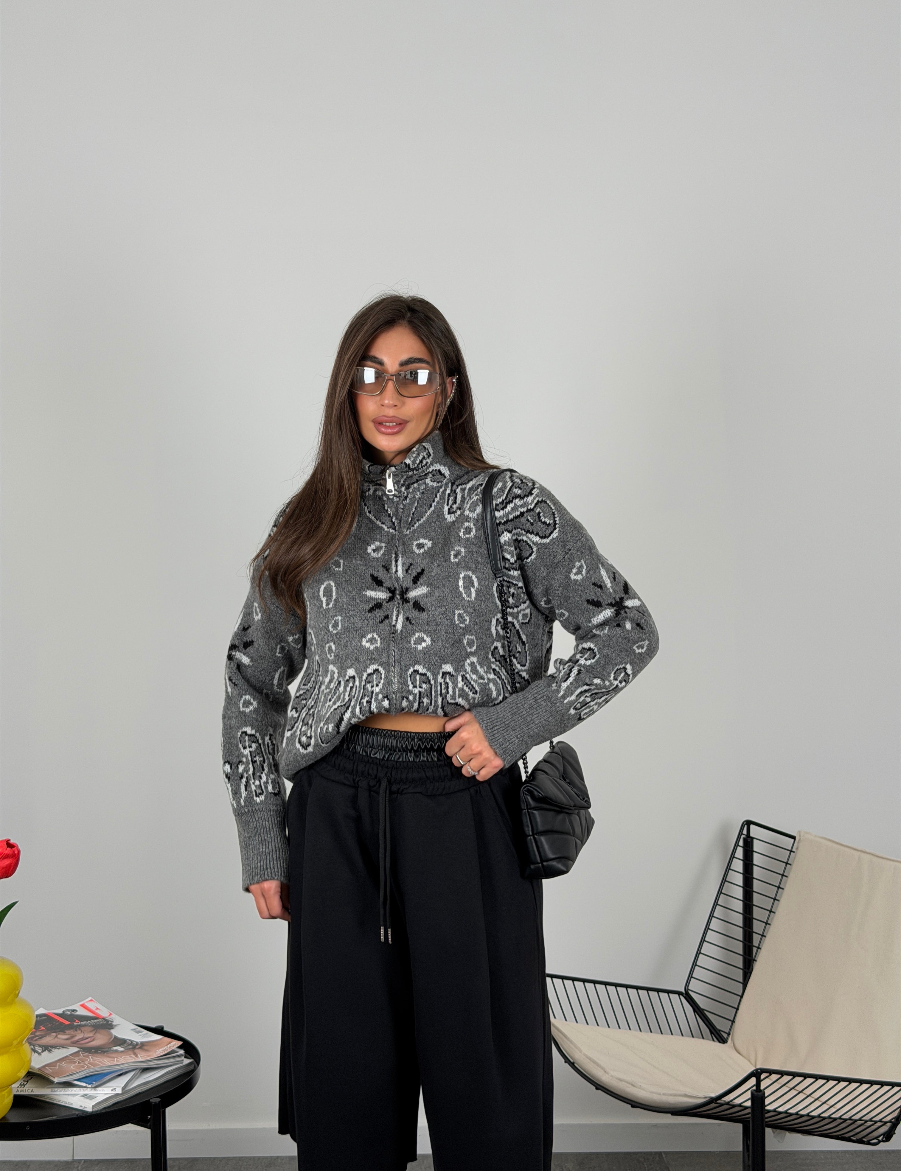 Maglione bandana con zip