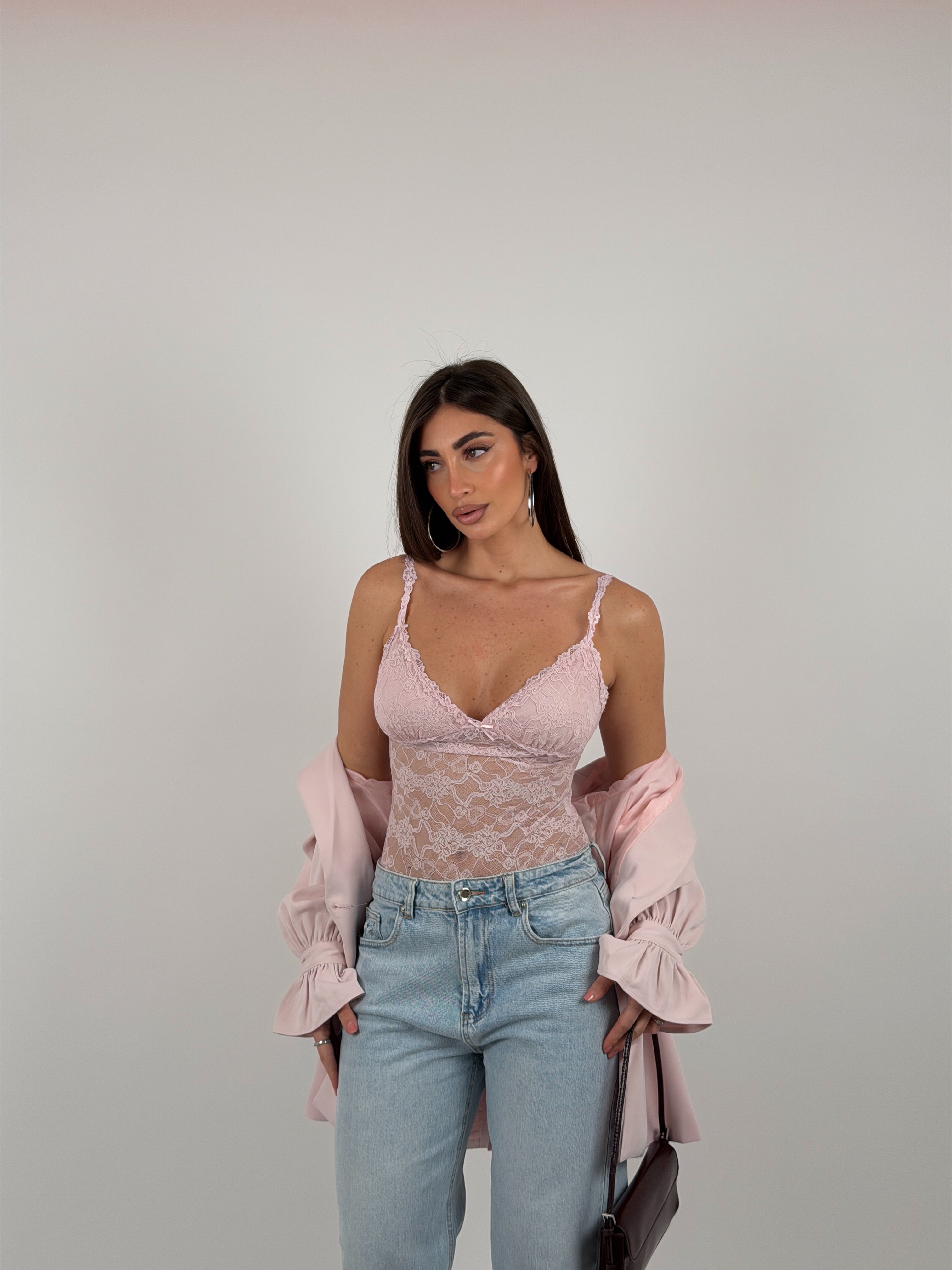 Body in merletto con bretelle regolabili