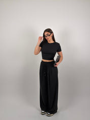 Completo in maglia a costine mezza manica