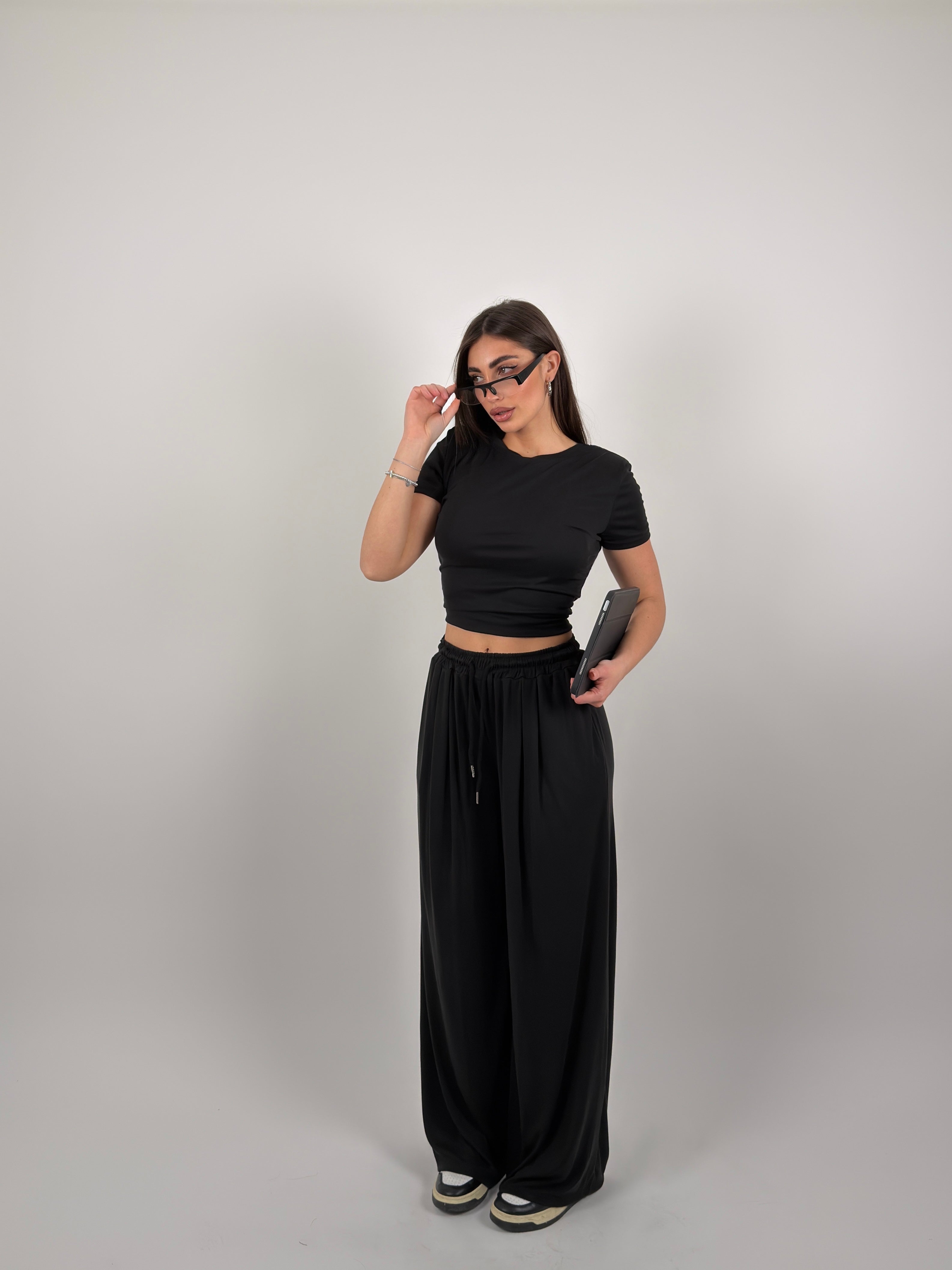 Completo in maglia a costine mezza manica