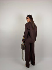 Completo tessuto cotone con giacca e pantalone palazzo