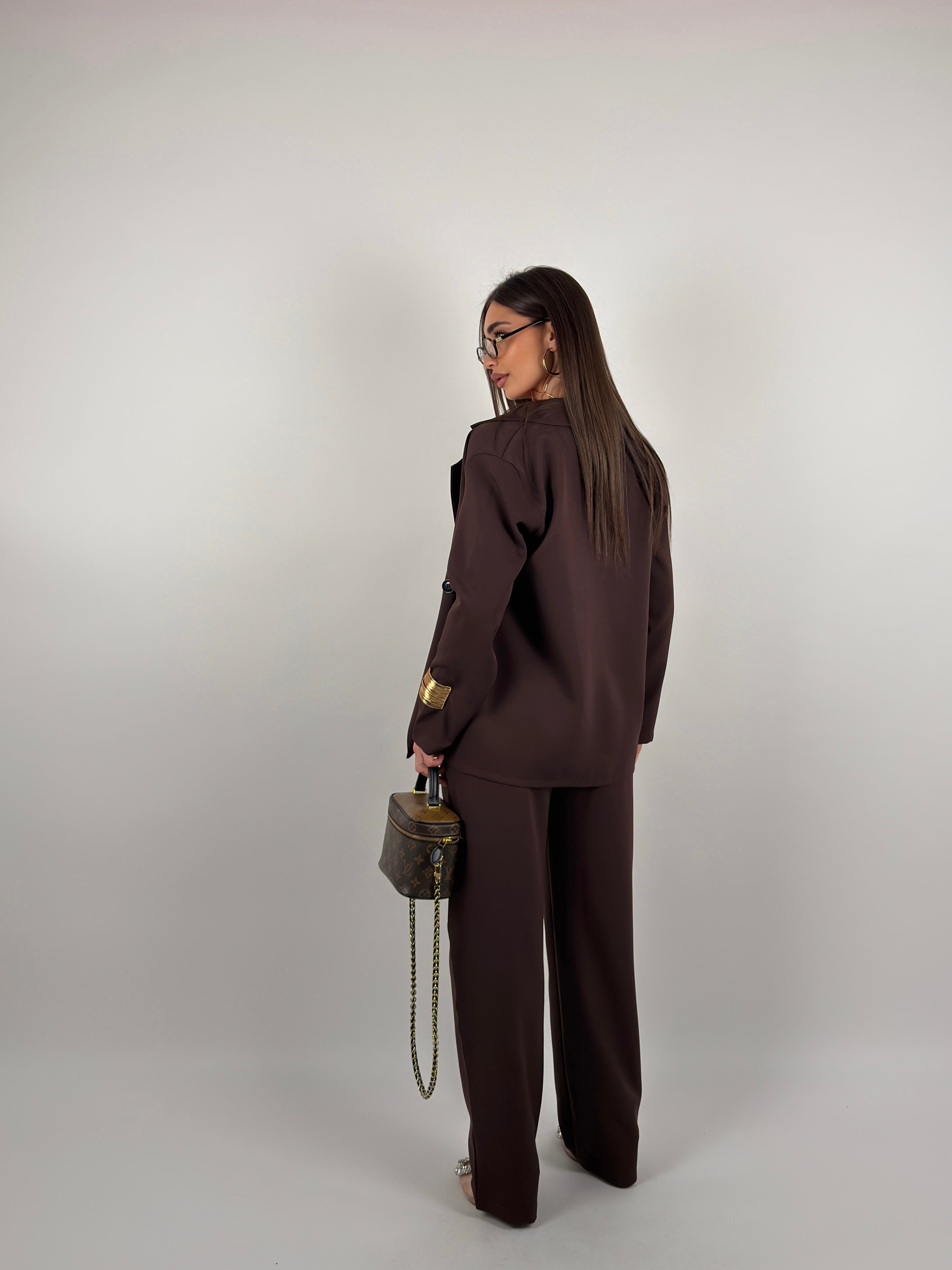 Completo tessuto cotone con giacca e pantalone palazzo