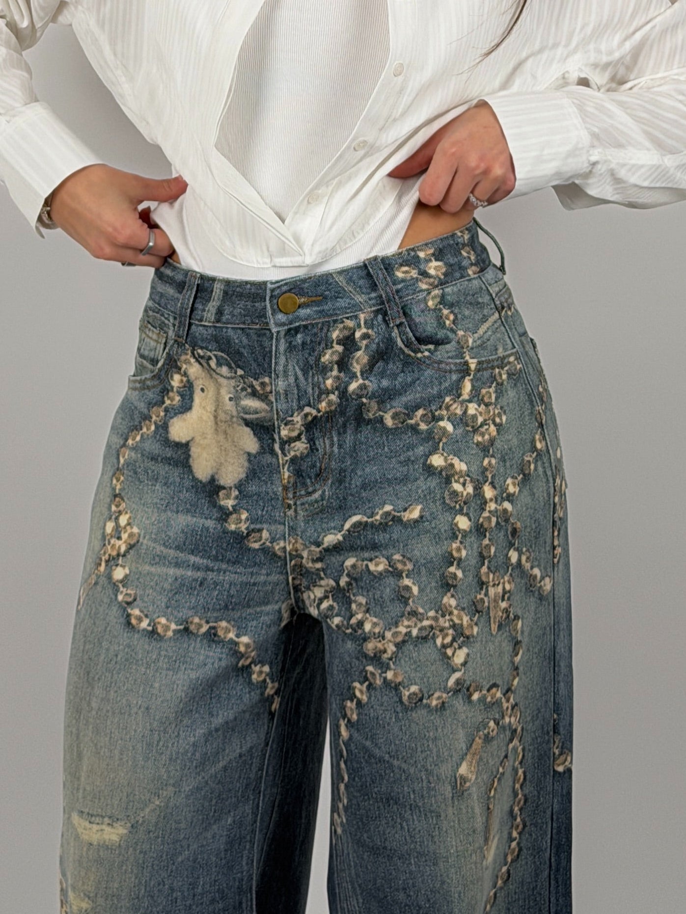 Jeans palazzo con stampe