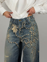 Jeans palazzo con stampe
