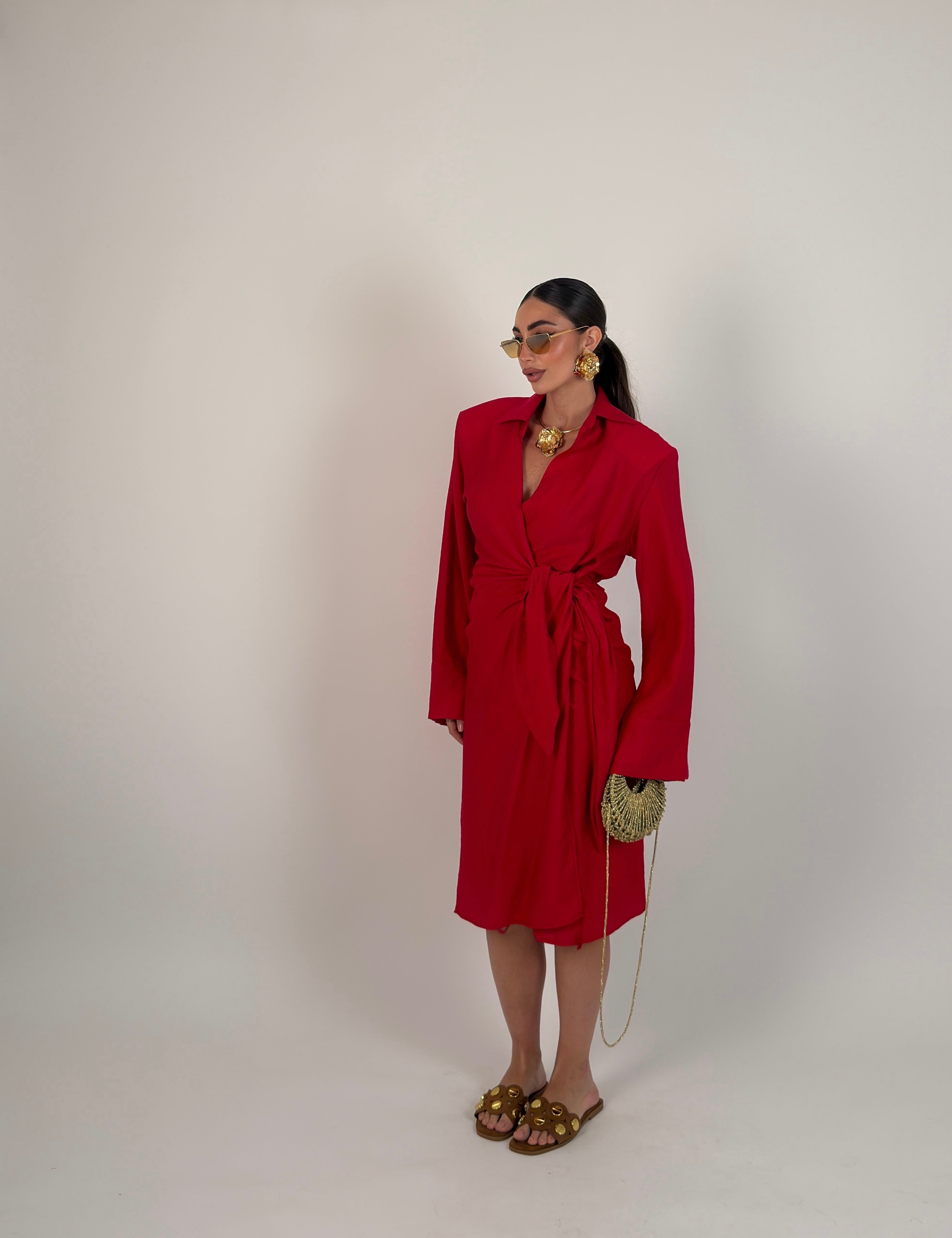 Vestito midi portafoglio semplice