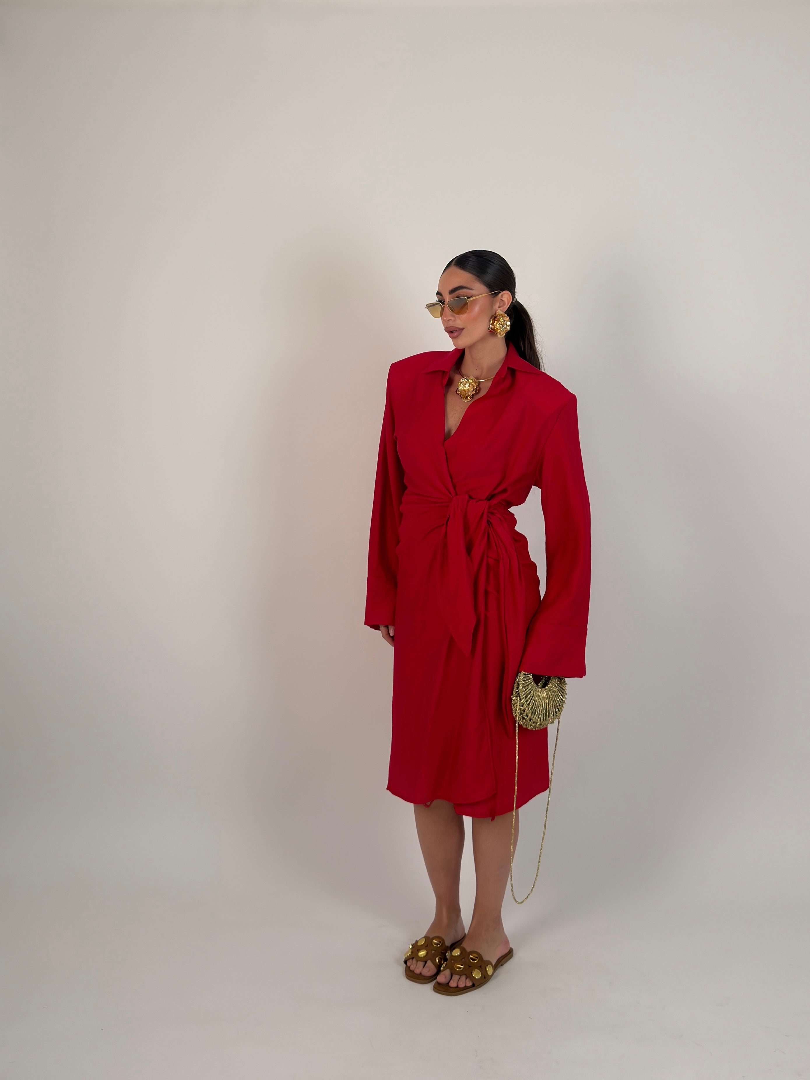 Vestito midi portafoglio semplice