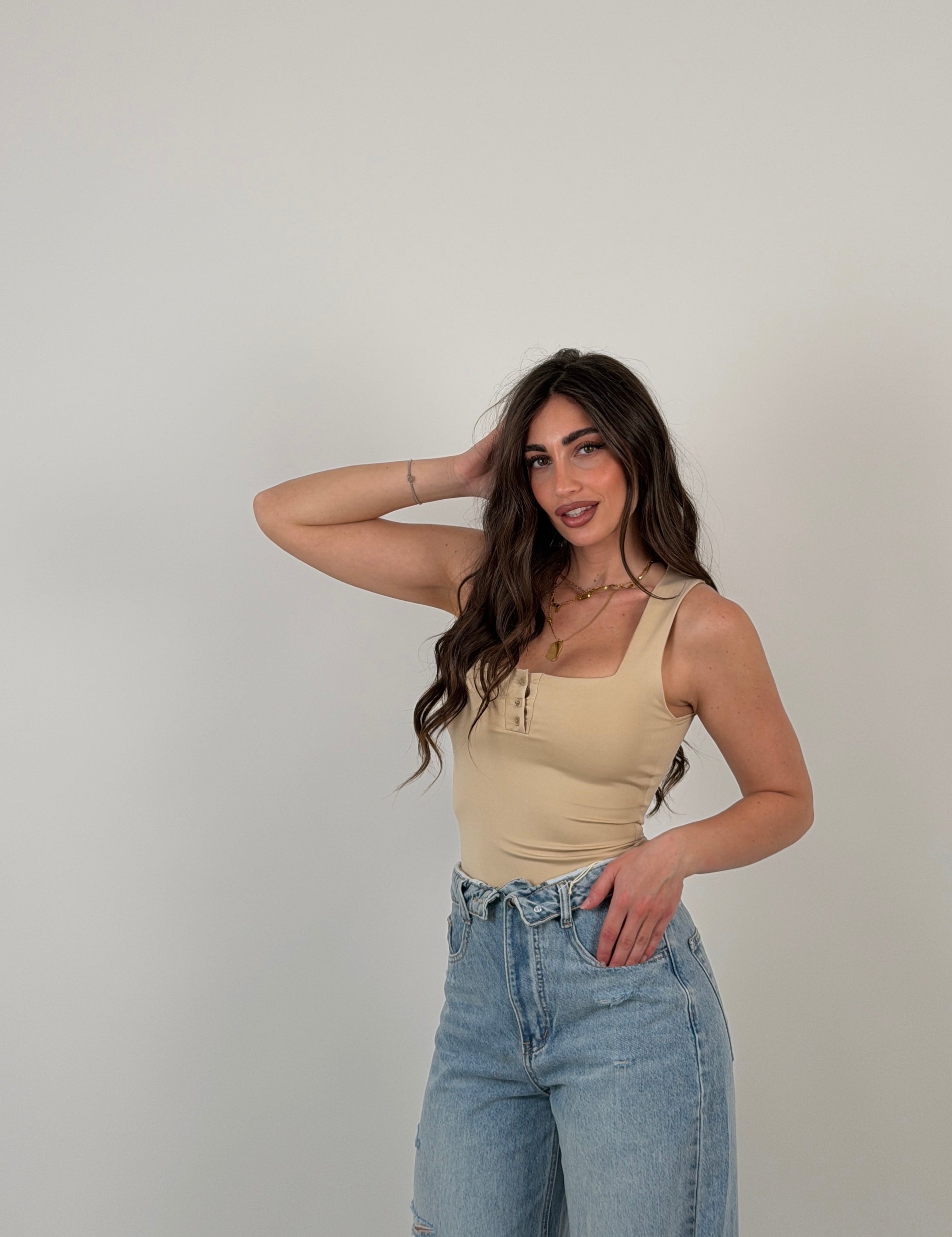 Body scollo quadrato con bottoncini