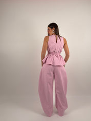 Completo tessuto SIMILDENIM, pantalone ballon e top giromanica con stringhe