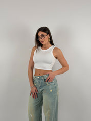 Top in lycra, girocollo, giromanica