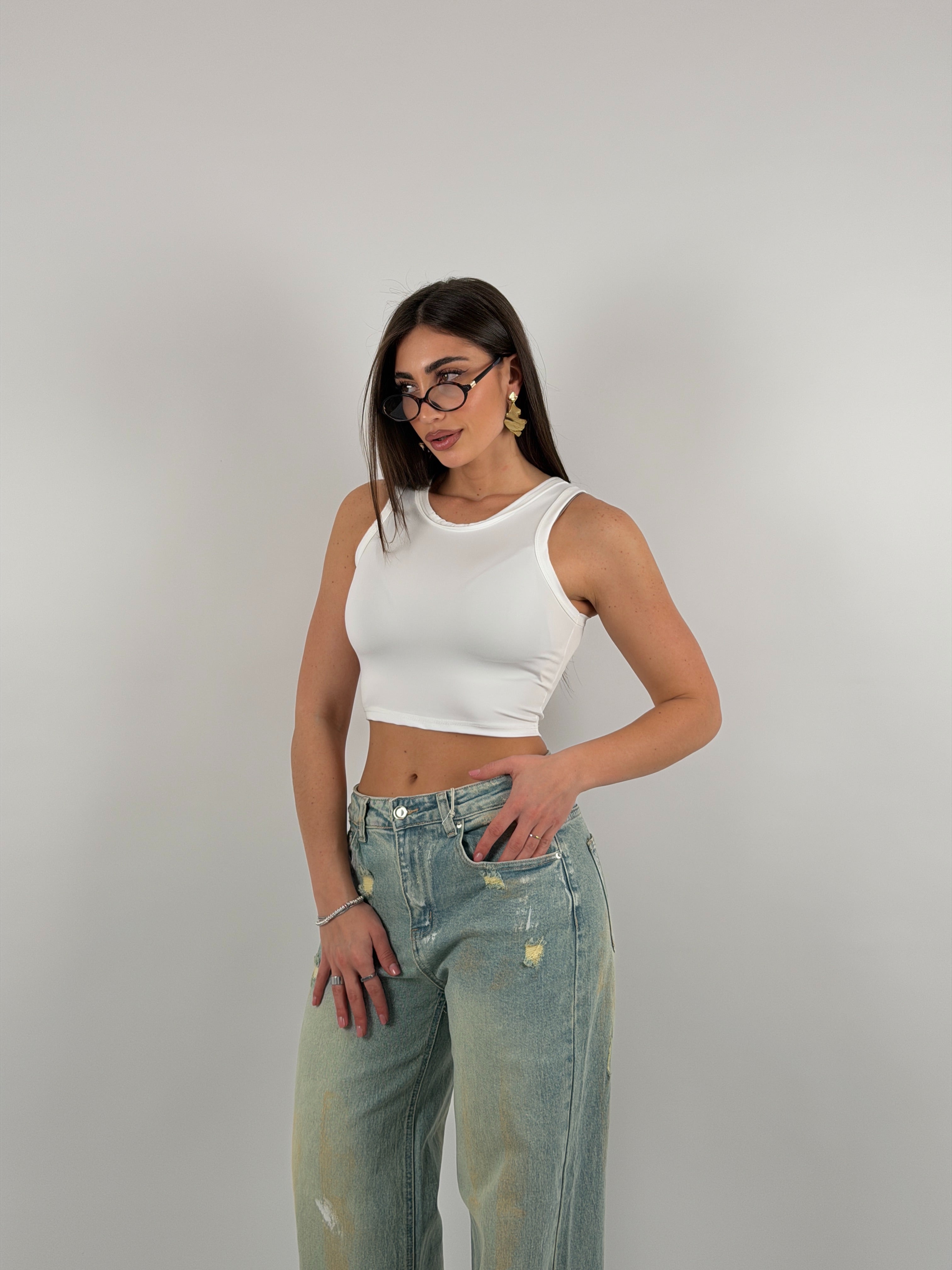 Top in lycra, girocollo, giromanica