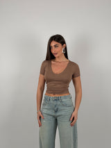 Maglia scollo a V semivelata mezza manica