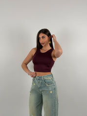 Top in lycra, girocollo, giromanica