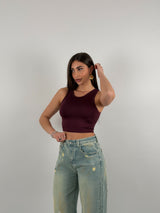 Top in lycra, girocollo, giromanica