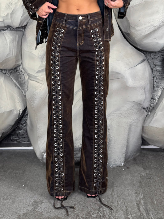 Jeans stringhe velluto