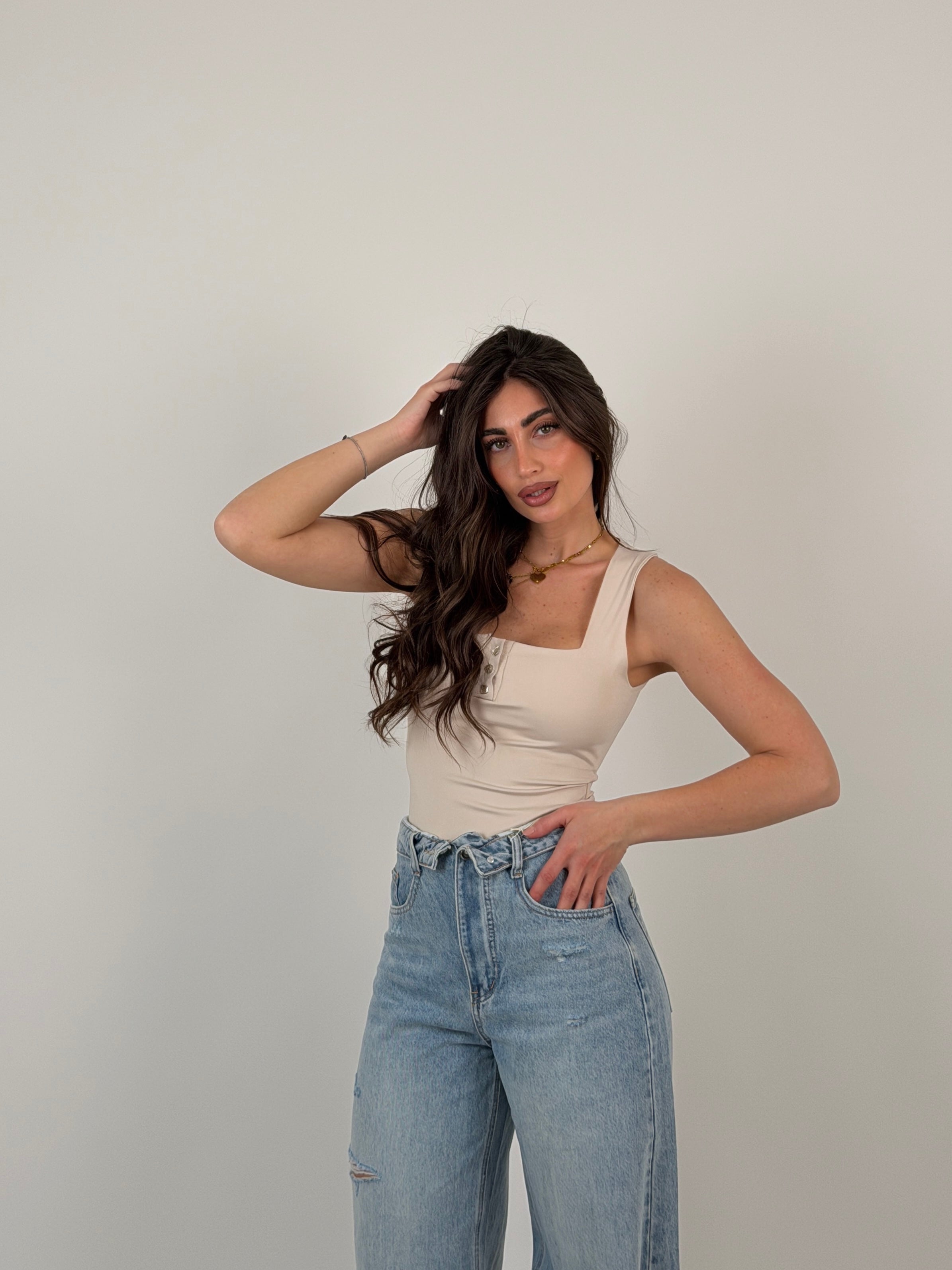 Body scollo quadrato con bottoncini