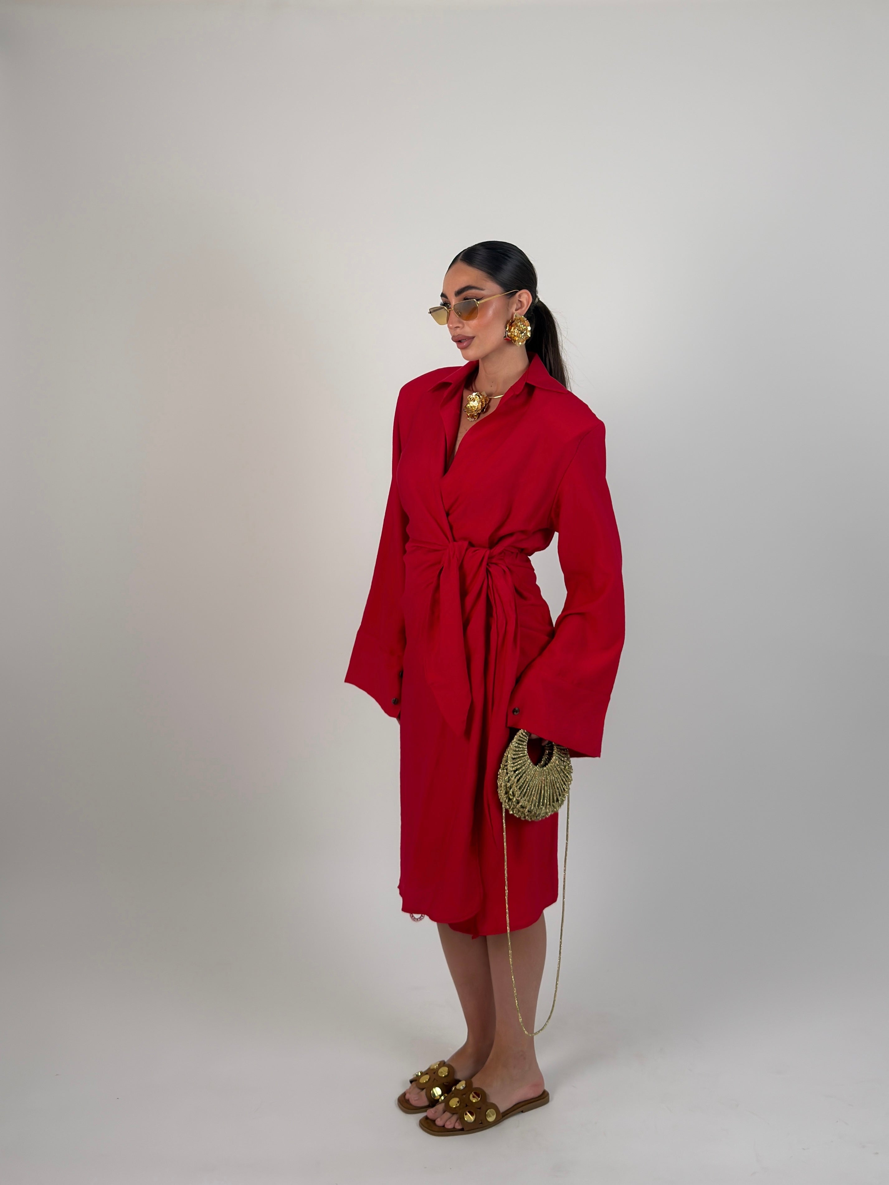 Vestito midi portafoglio semplice