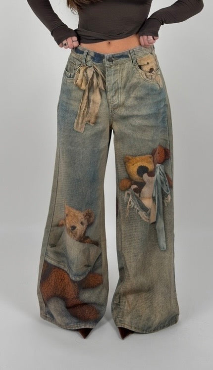 Jeans con stampe orsetti