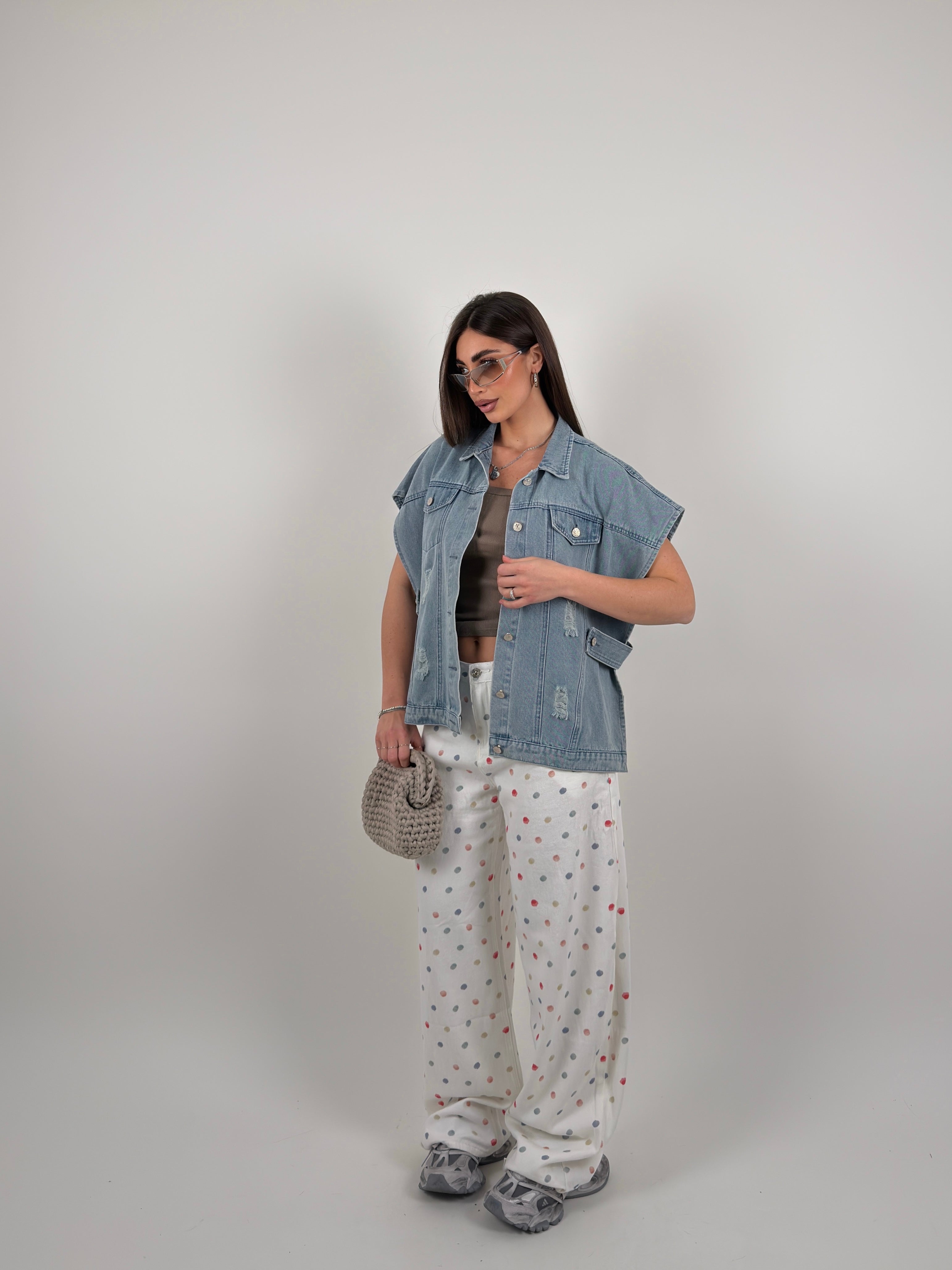 Jeans pois base bianca