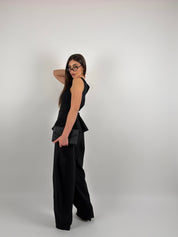 Completo tessuto SIMILDENIM, pantalone ballon e top giromanica con stringhe