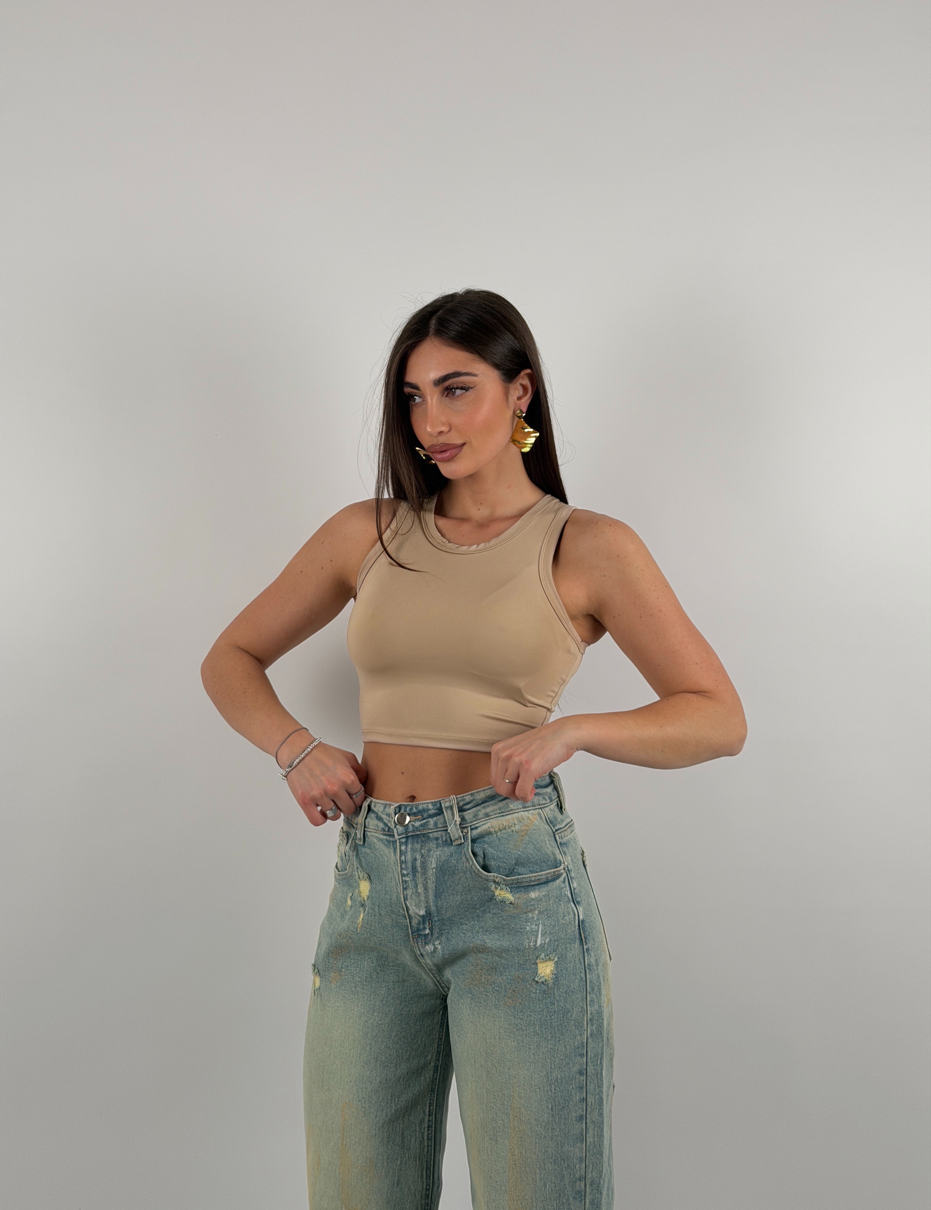 Top in lycra, girocollo, giromanica