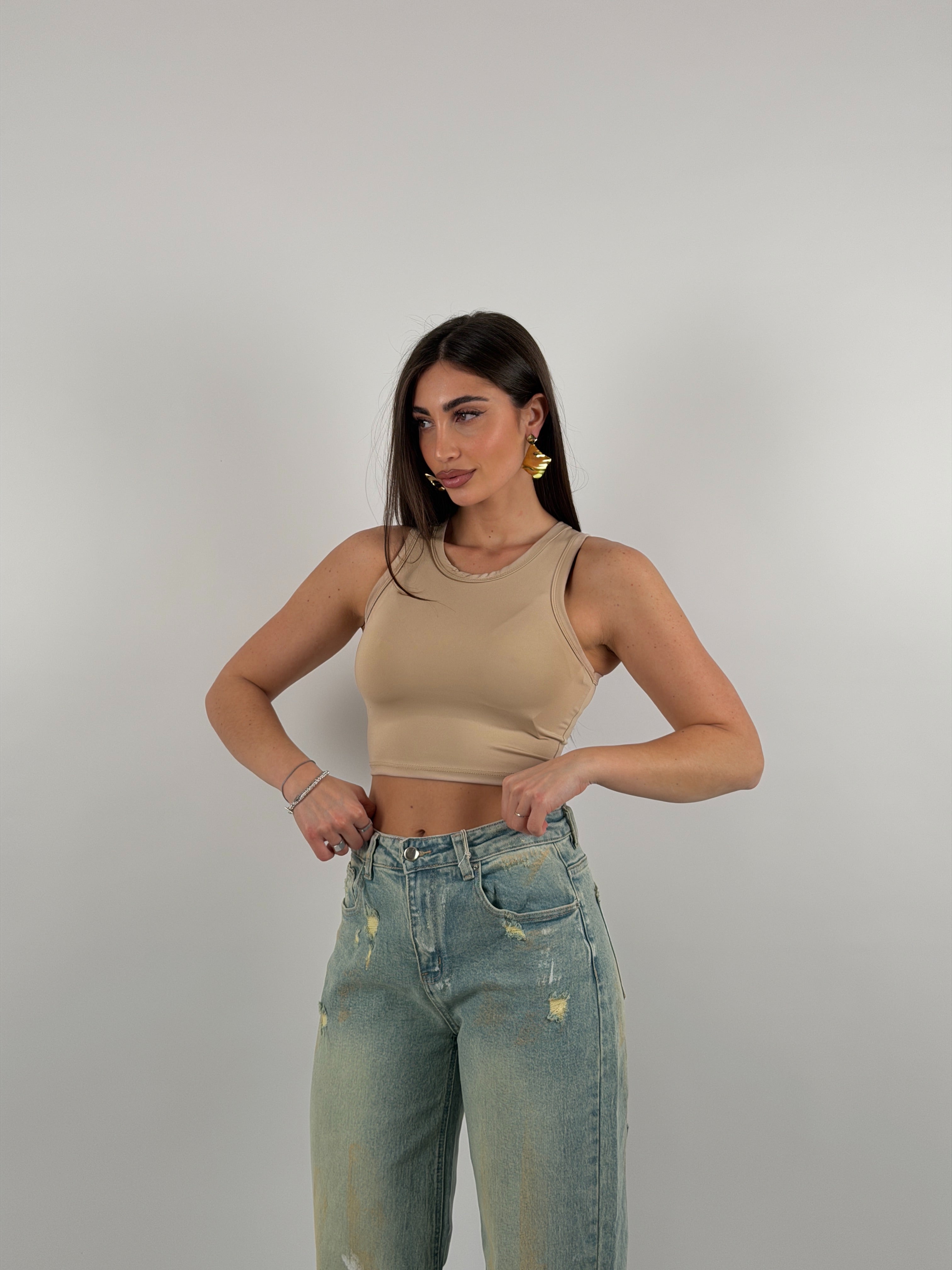 Top in lycra, girocollo, giromanica