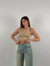 Top in lycra, girocollo, giromanica