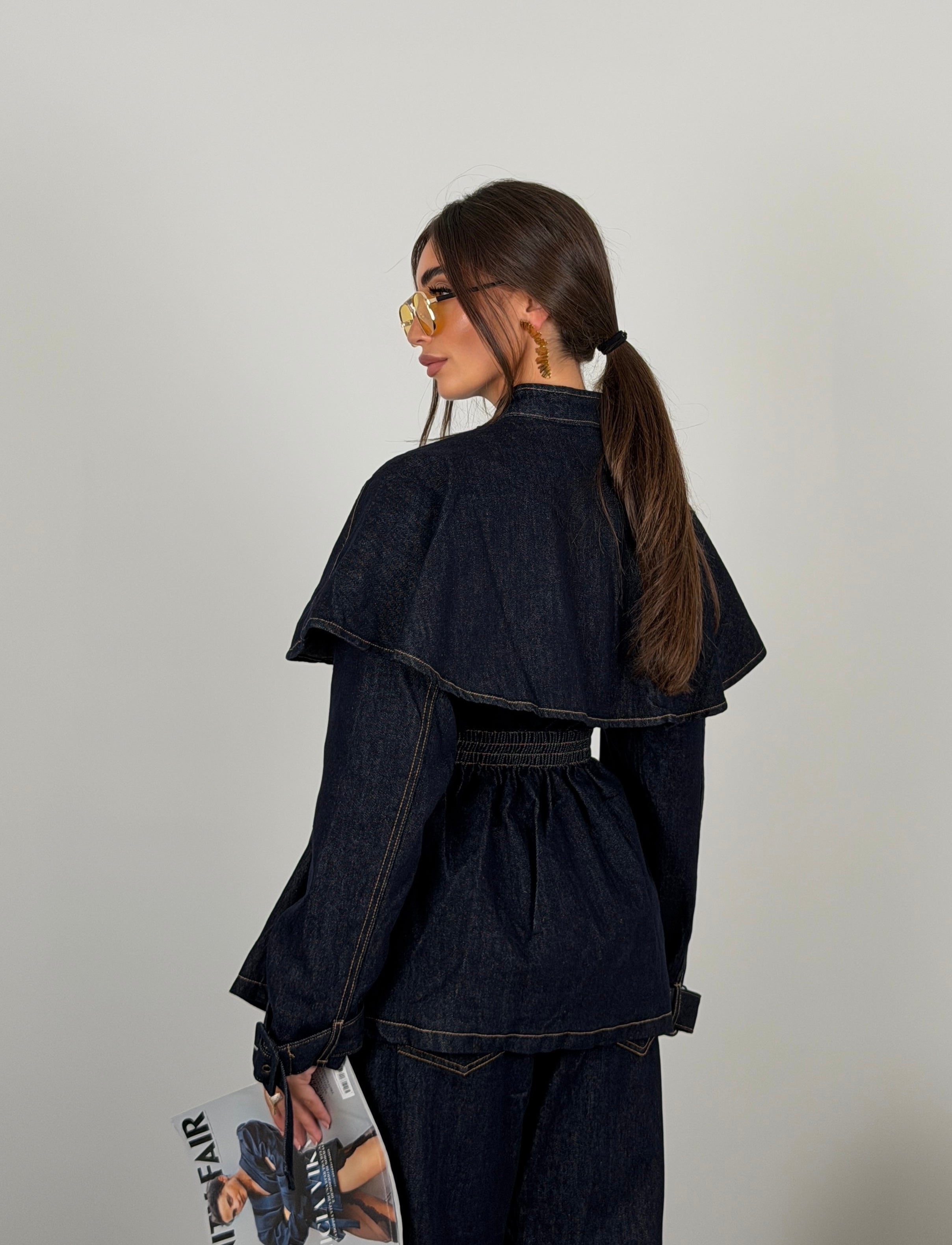 Giacca modello trench in denim scuro