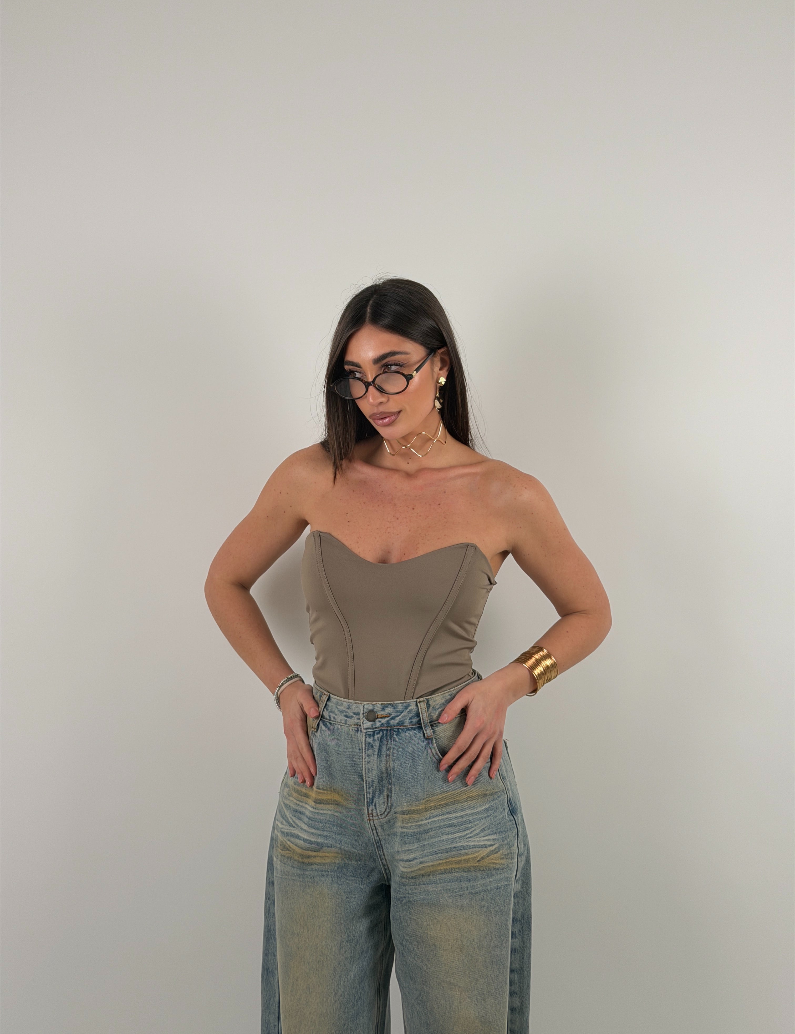 Top in lycra a fascia steccato