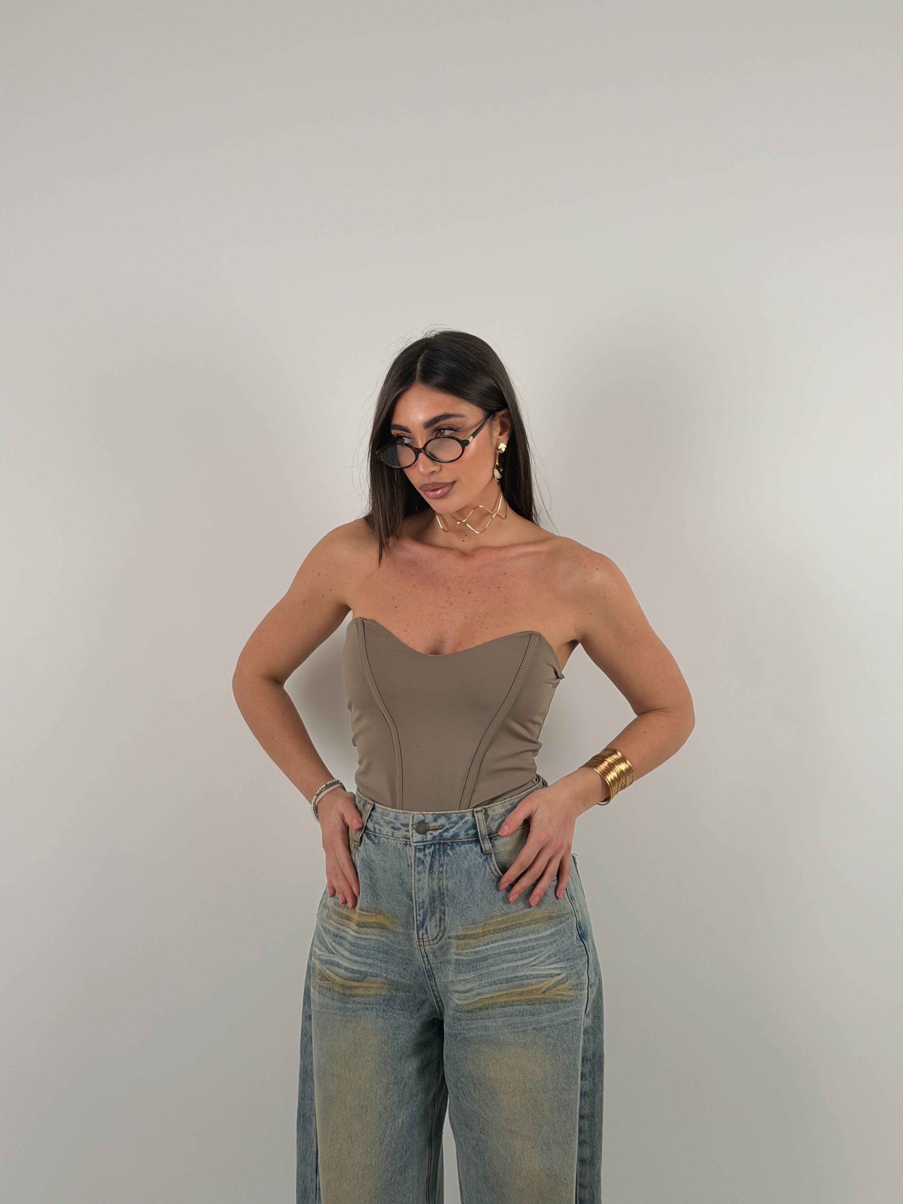 Top in lycra a fascia steccato