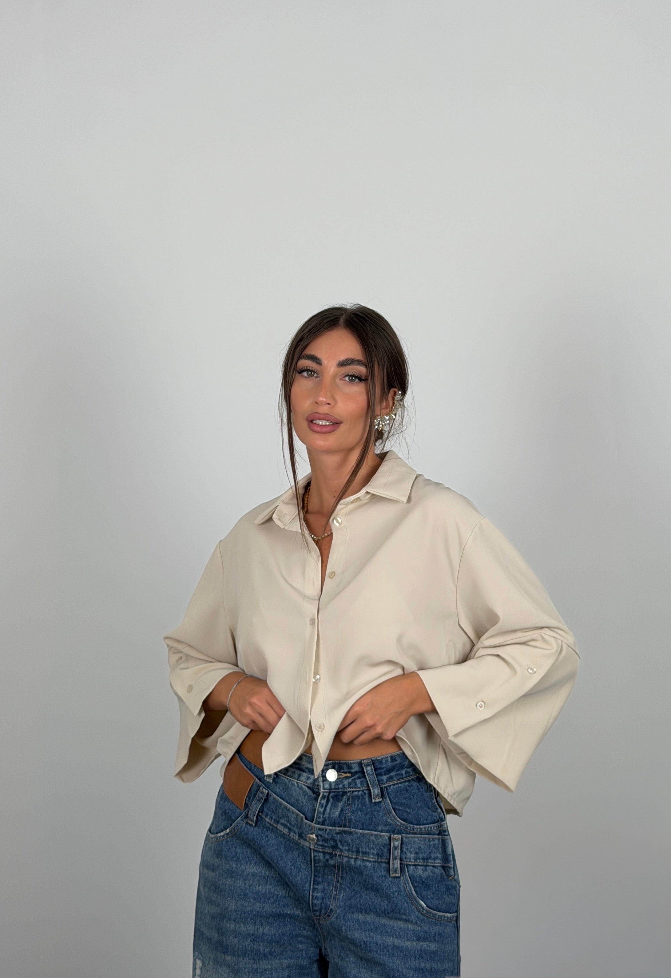 Camicia manica 3/4 con fit over