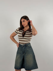 Body a righe, mezza manica, cotone