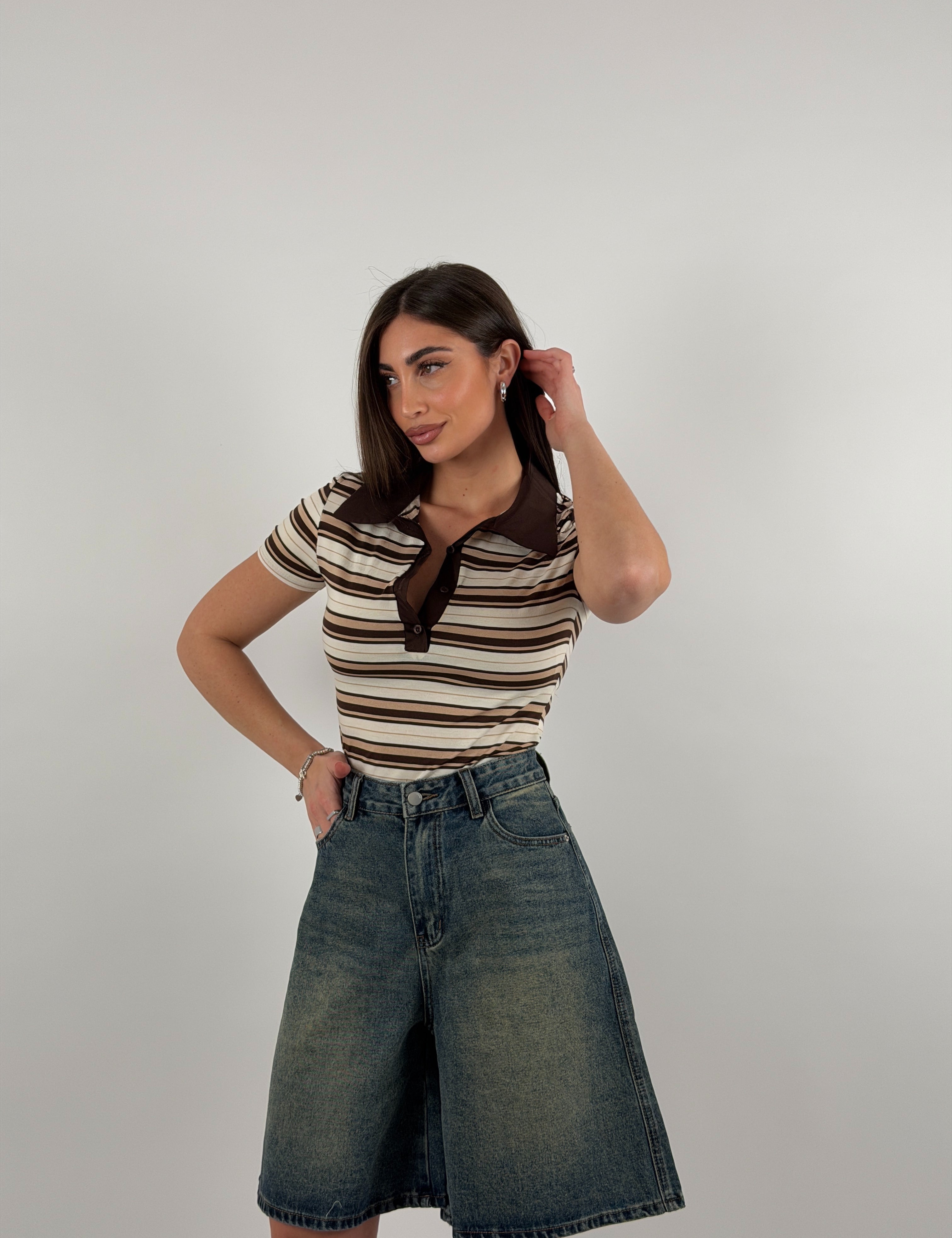 Body a righe, mezza manica, cotone