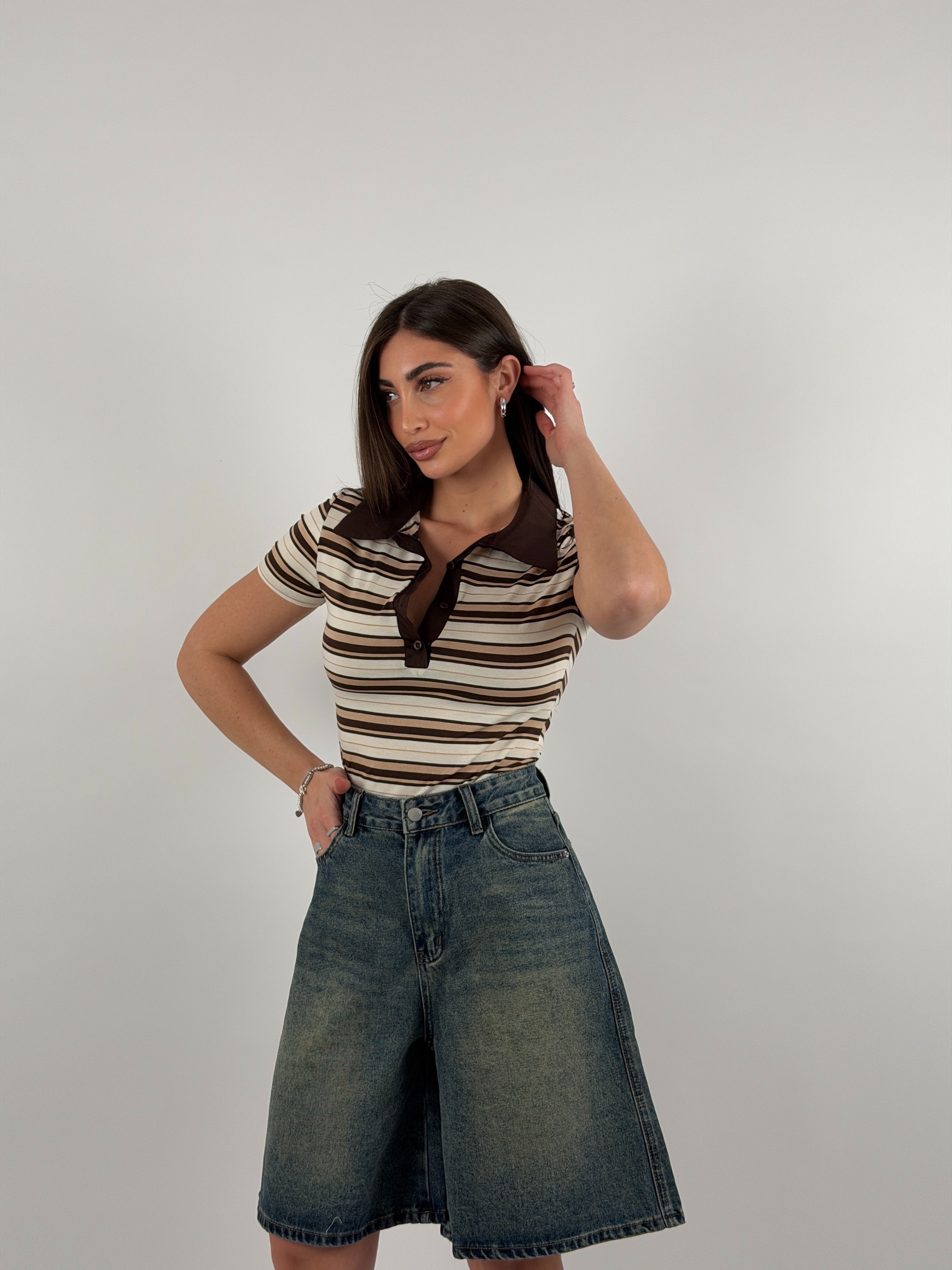 Body a righe, mezza manica, cotone