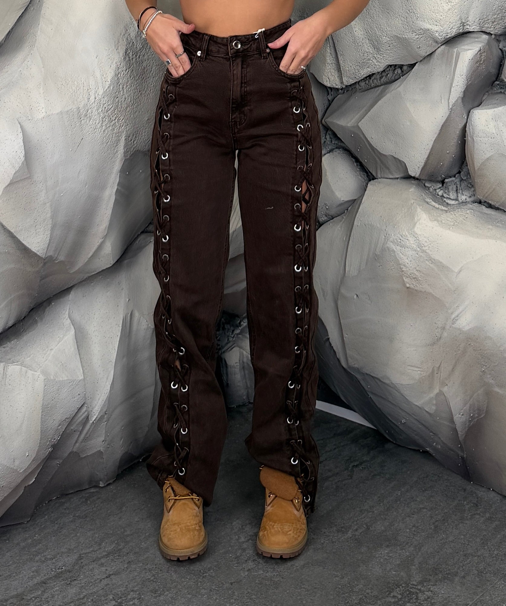 Jeans stringhe brown