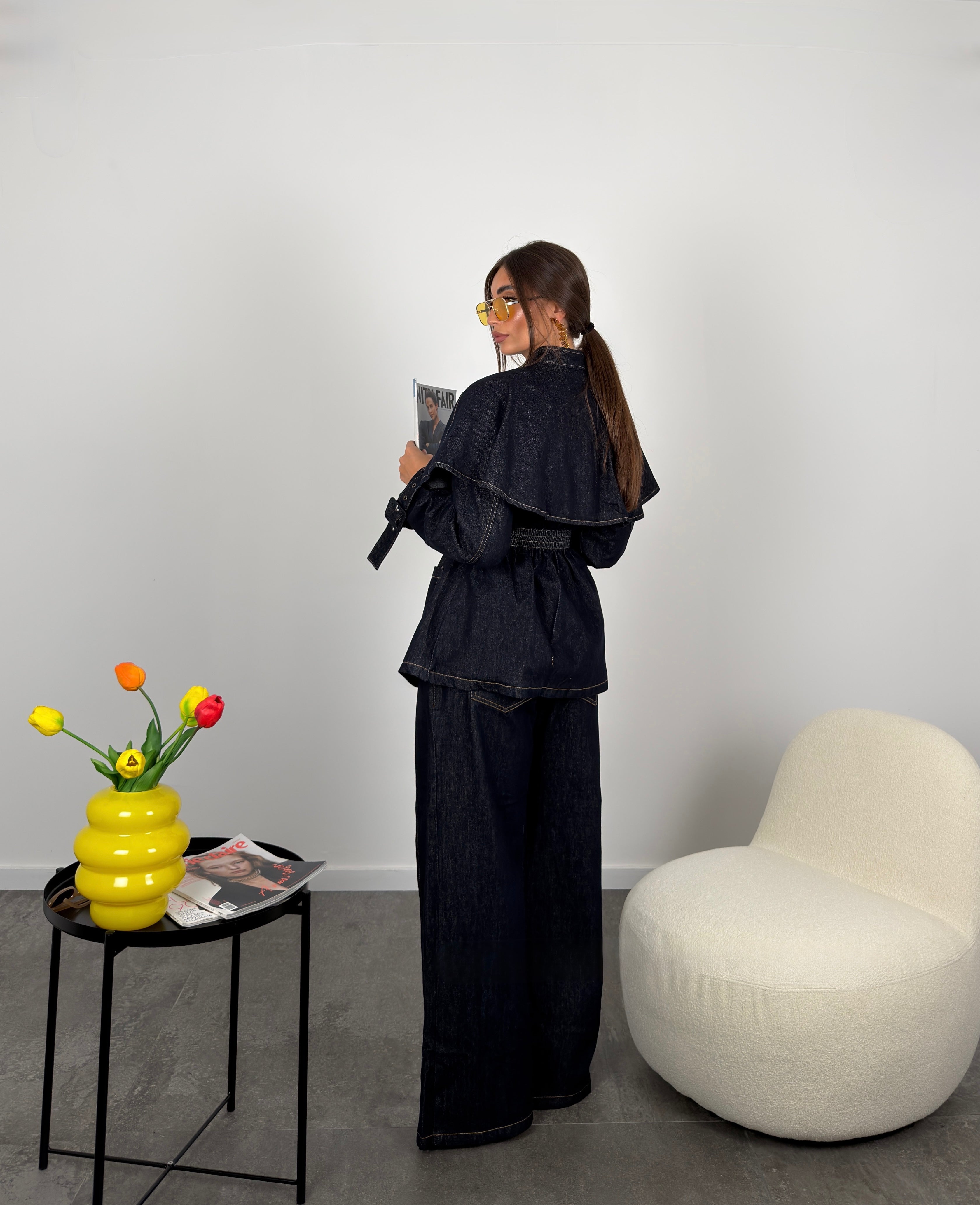 Giacca modello trench in denim scuro