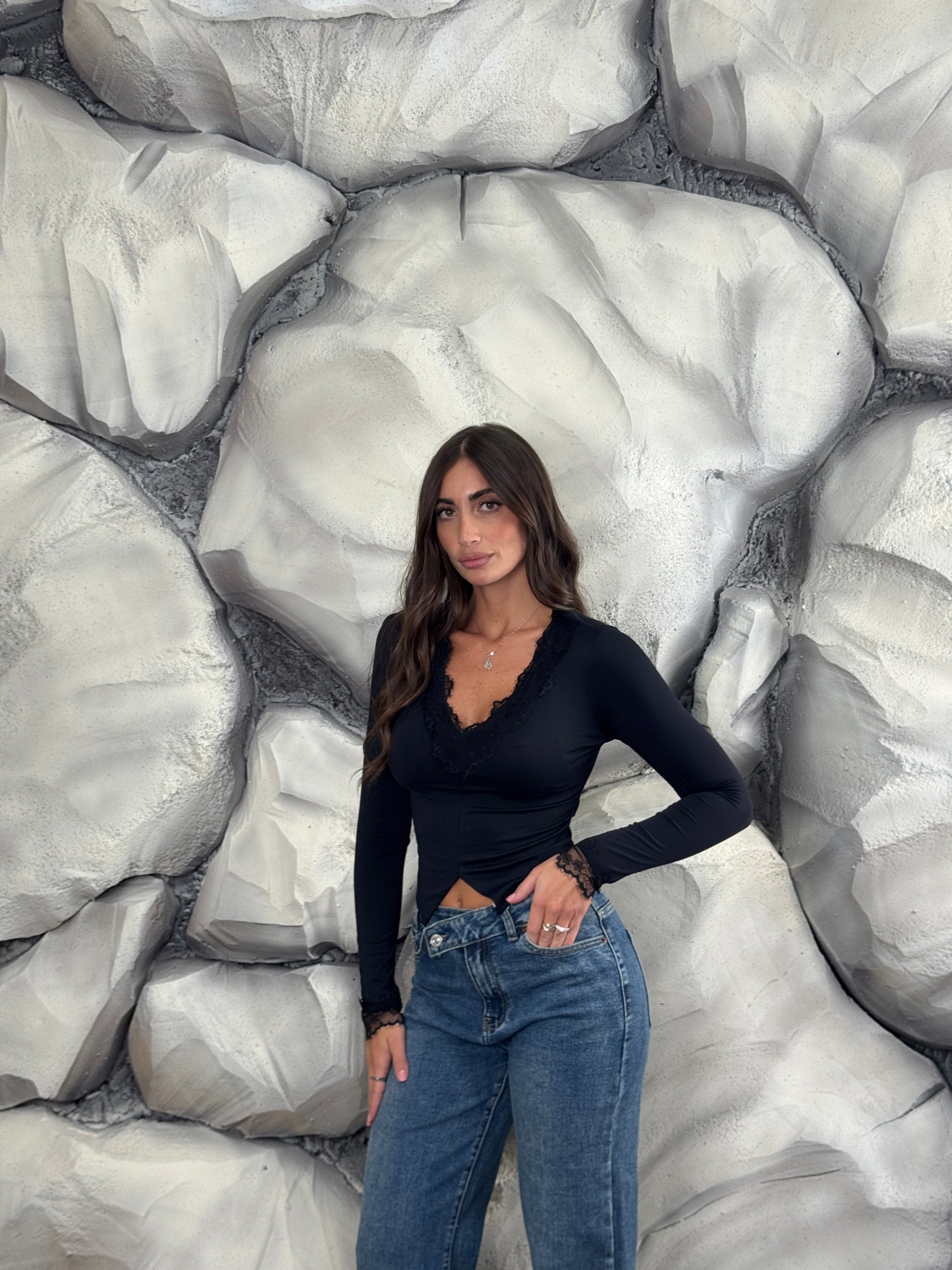 Maglia crop merletto