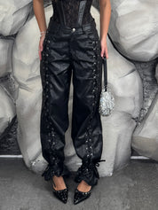 Pantalone stringhe ecopelle