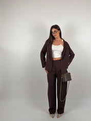 Completo tessuto cotone con giacca e pantalone palazzo