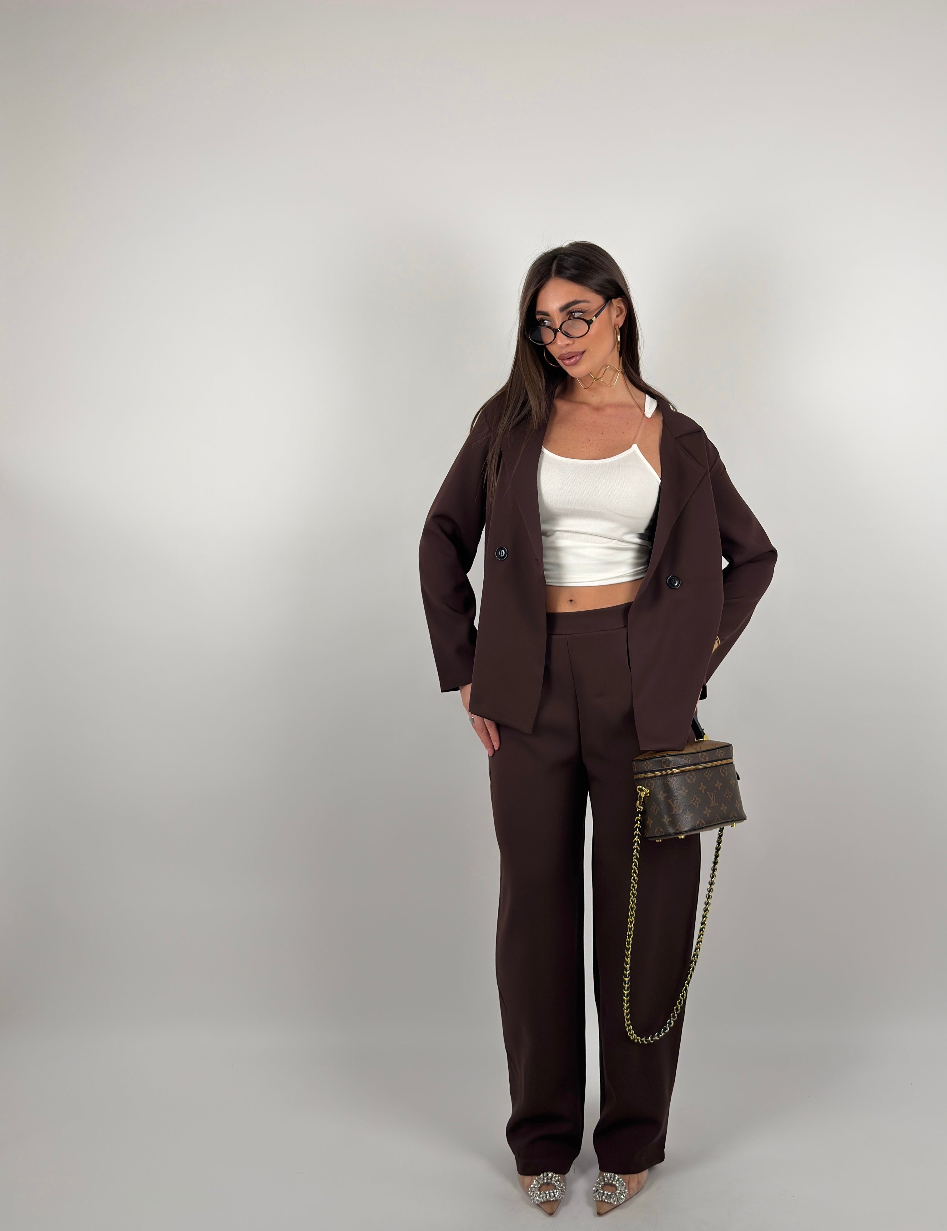 Completo tessuto cotone con giacca e pantalone palazzo