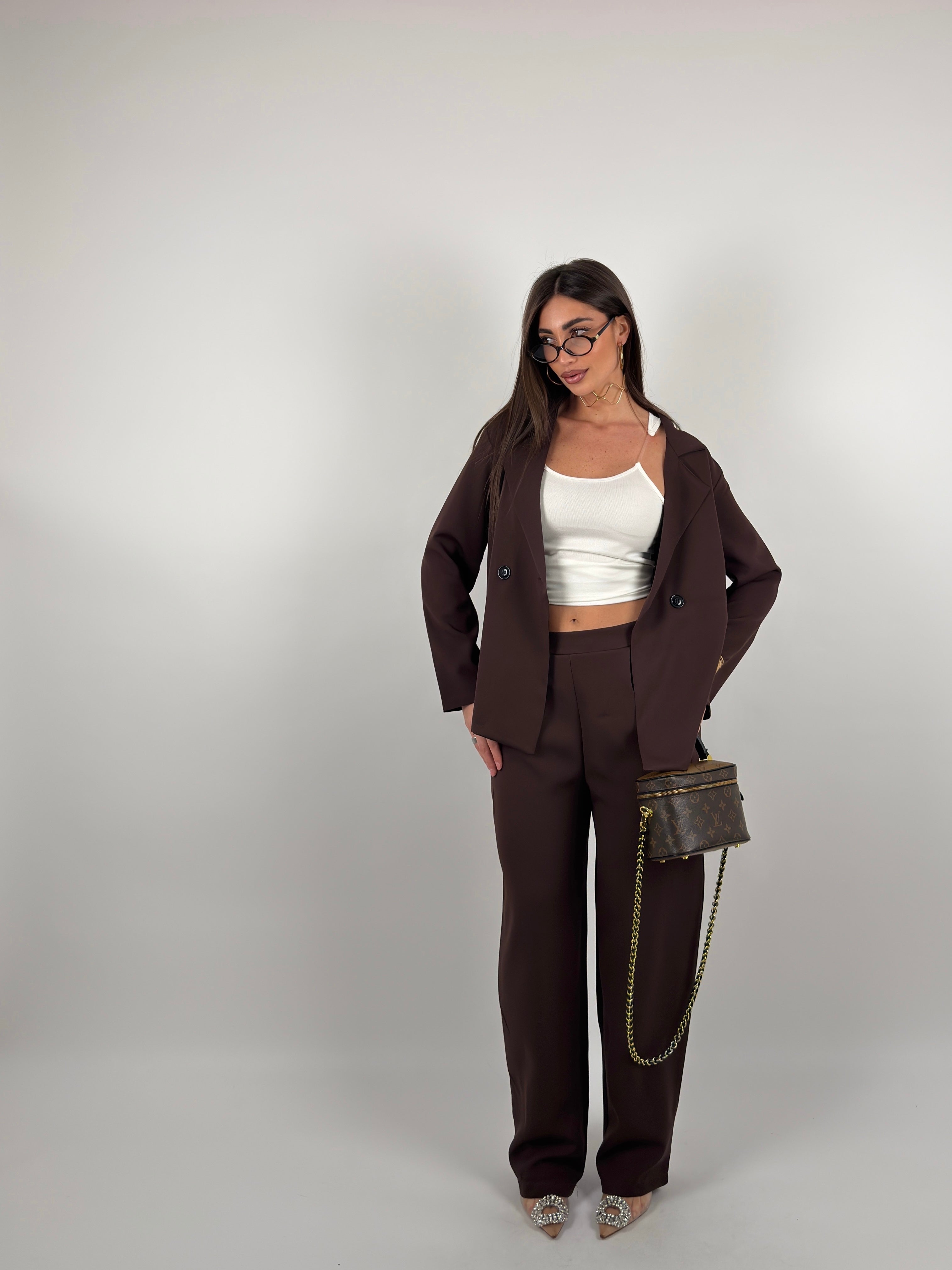 Completo tessuto cotone con giacca e pantalone palazzo