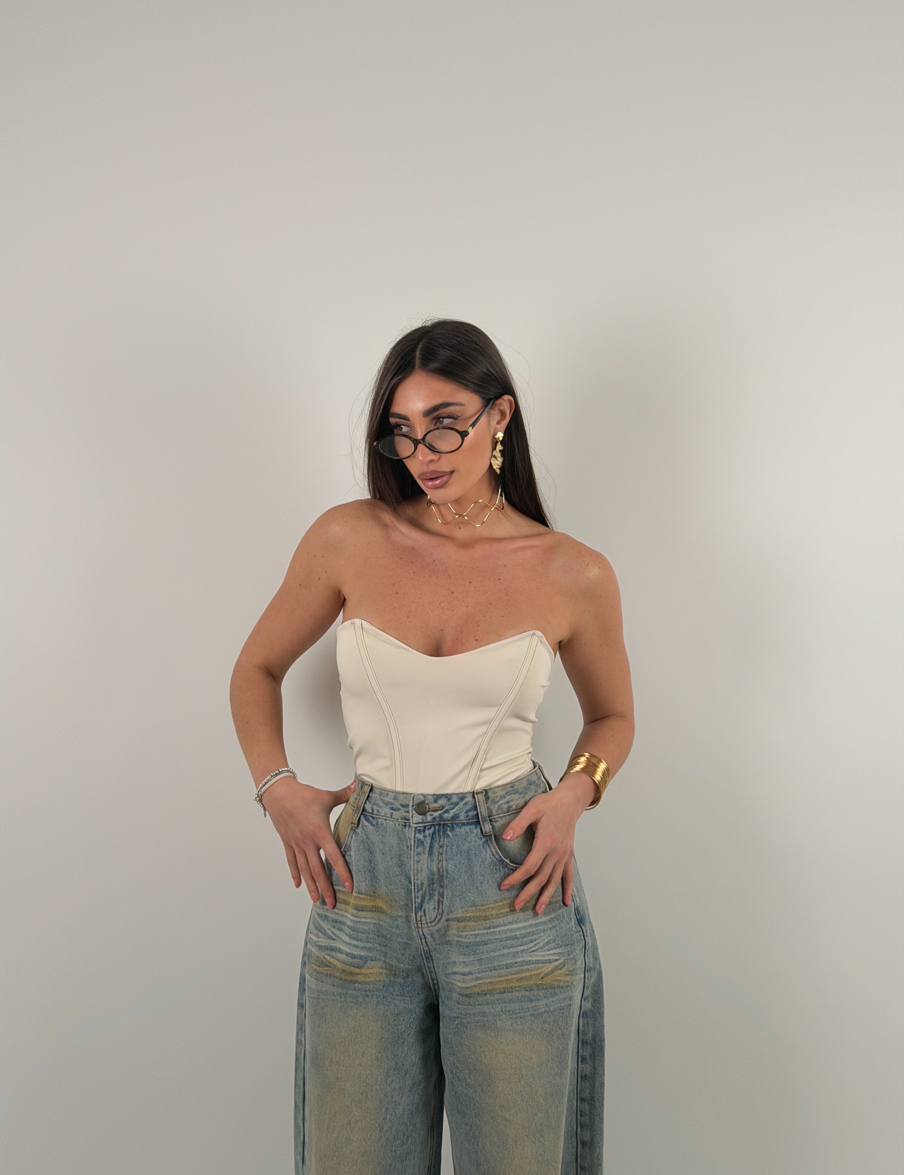 Top in lycra a fascia steccato