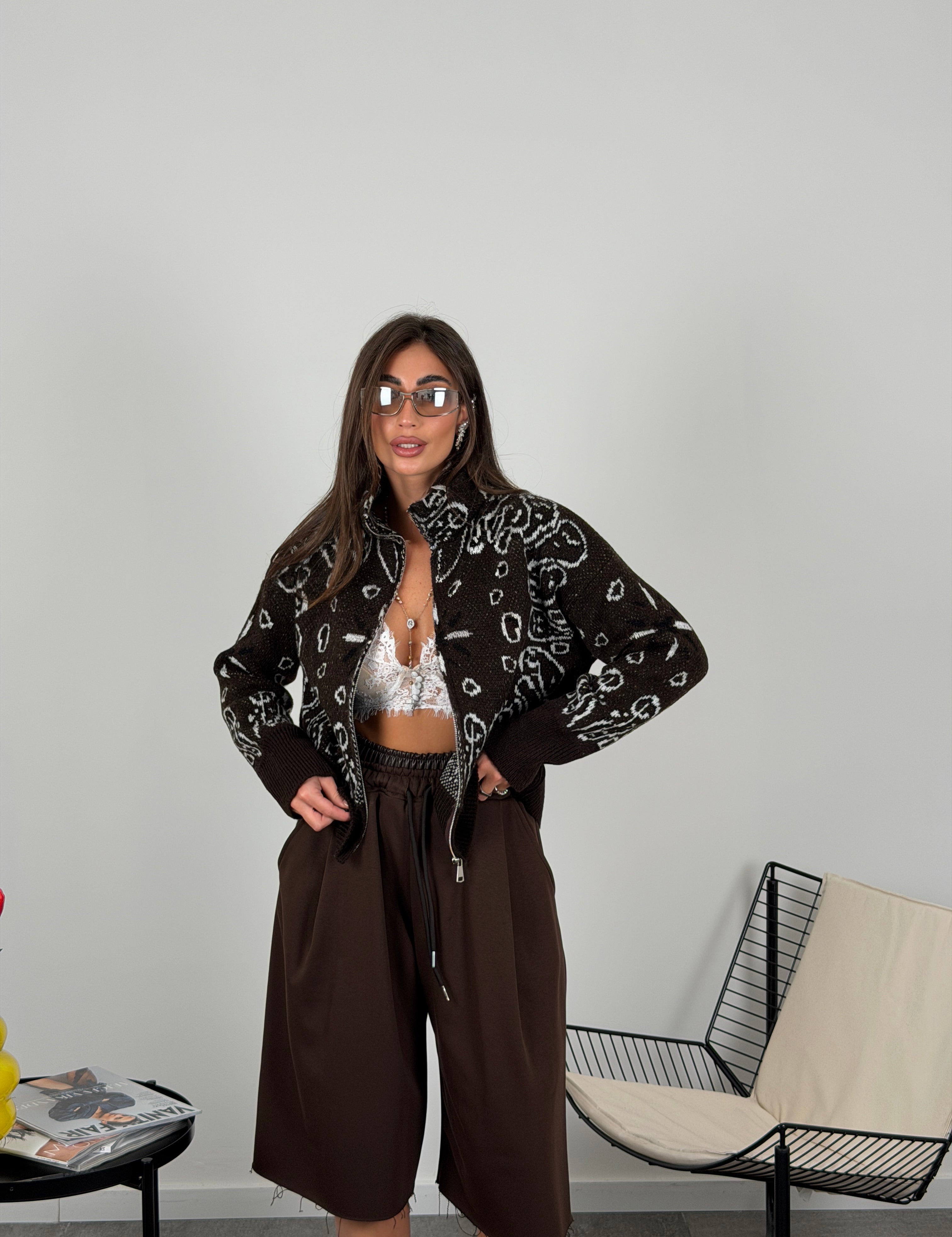 Maglione bandana con zip