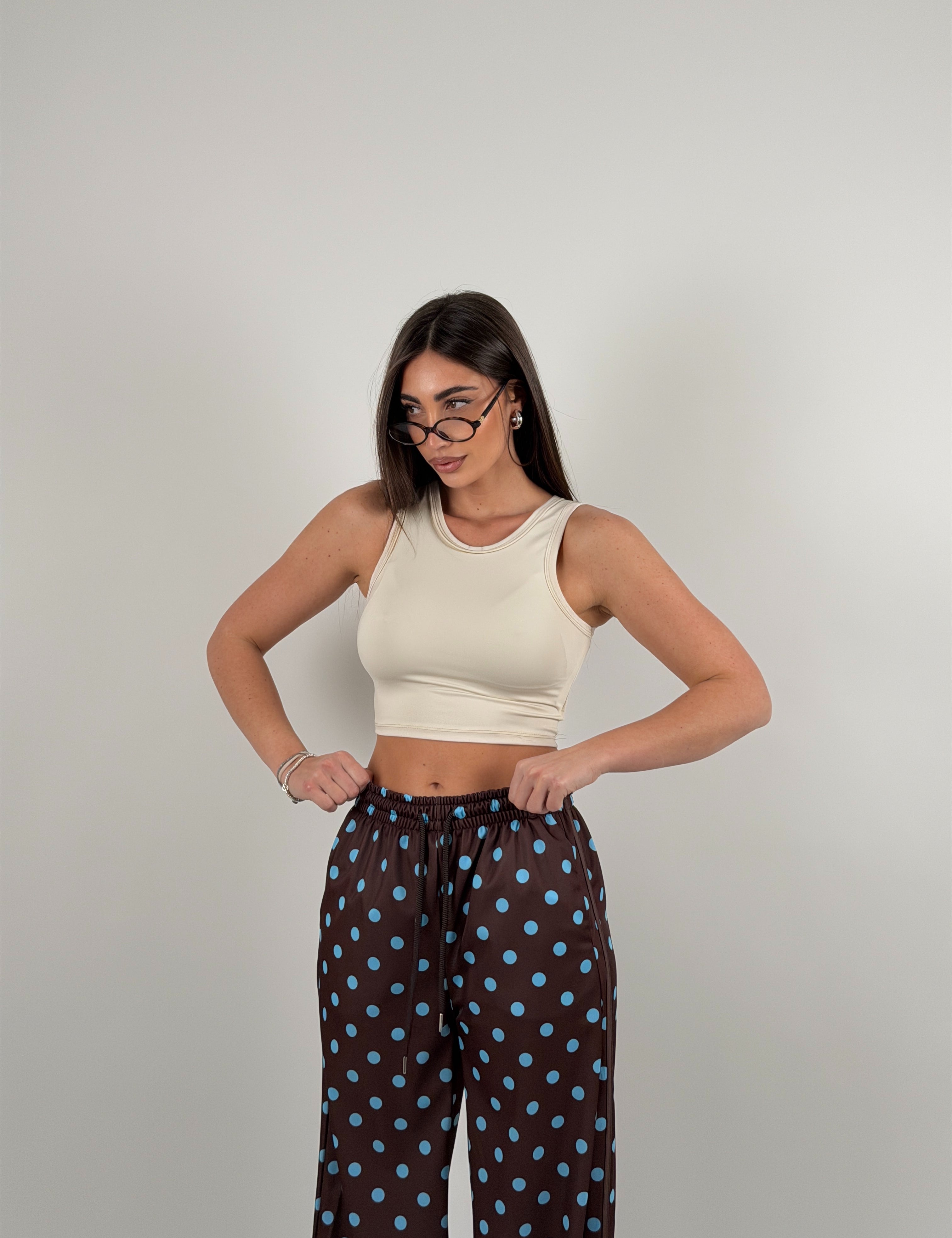 Top in lycra, girocollo, giromanica