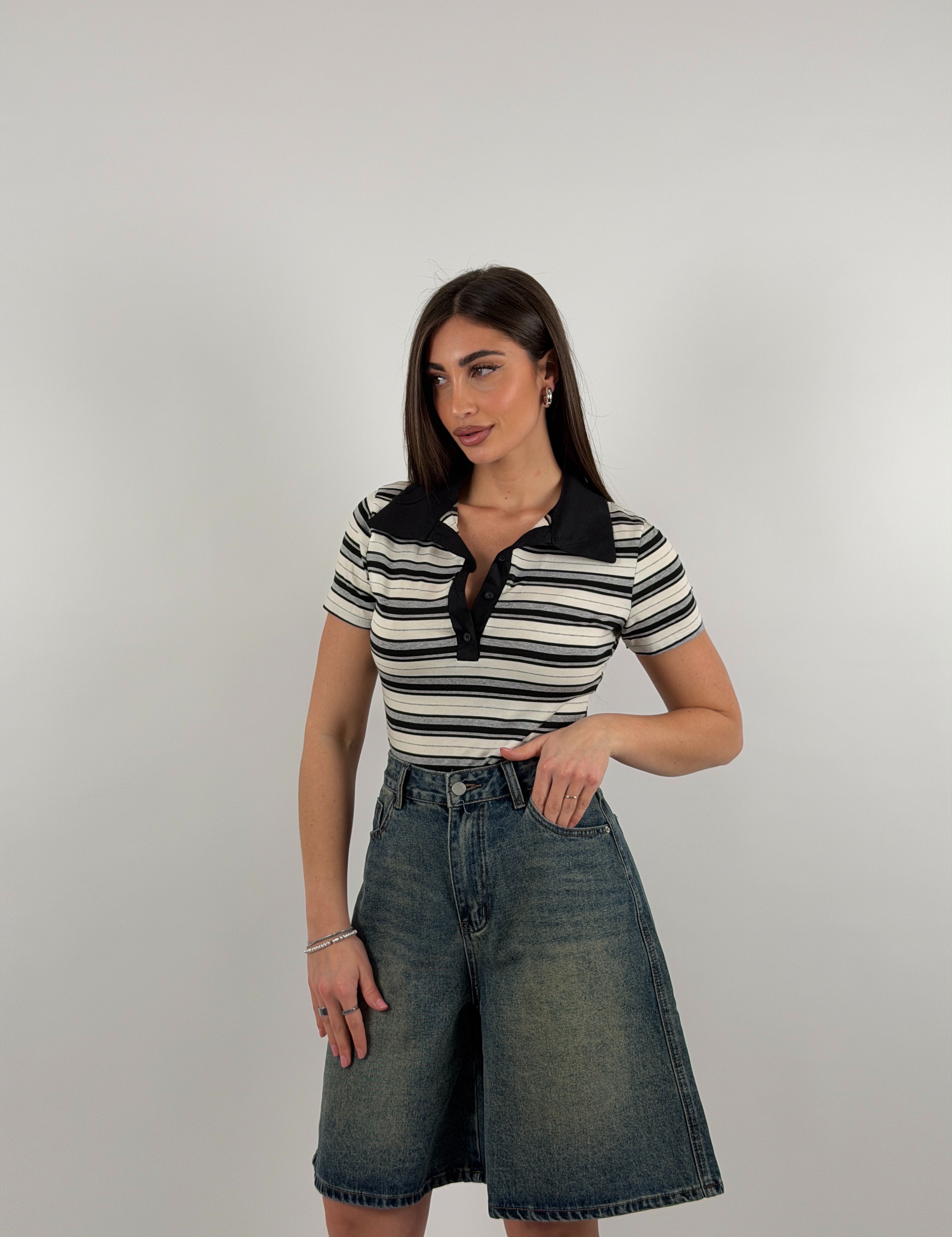 Body a righe, mezza manica, cotone