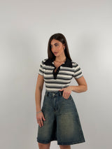 Body a righe, mezza manica, cotone