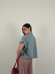 Gilet media lunghezza denim