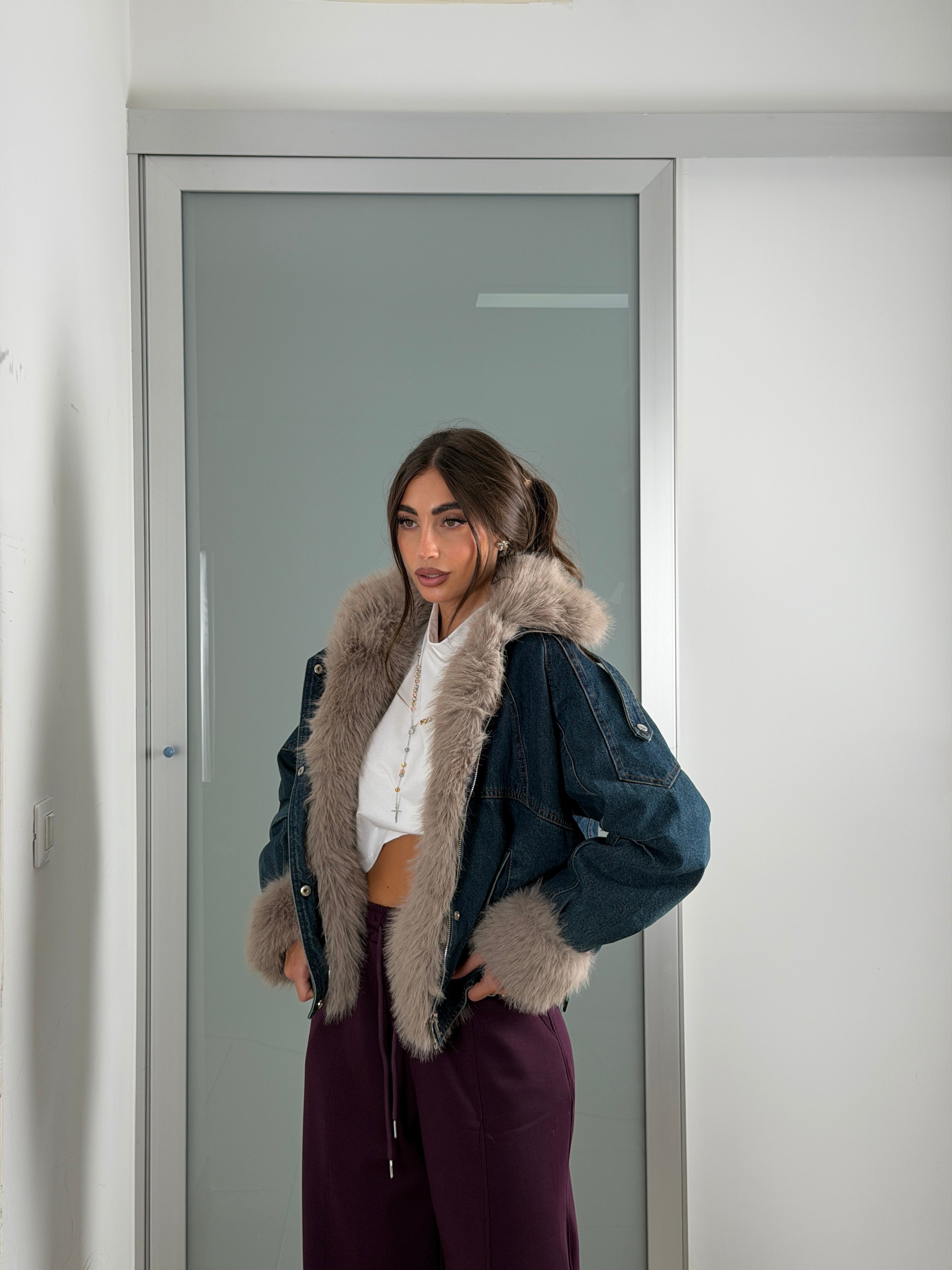 Giacca in denim con pelliccia