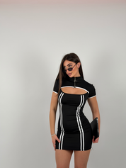 Vestito lycra con strisce laterali e coprispalle